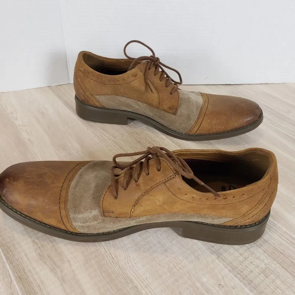 CLARKS Garren Mens Cap Toe Oxfords Lace Up Leather Fabric Brown size 10.5